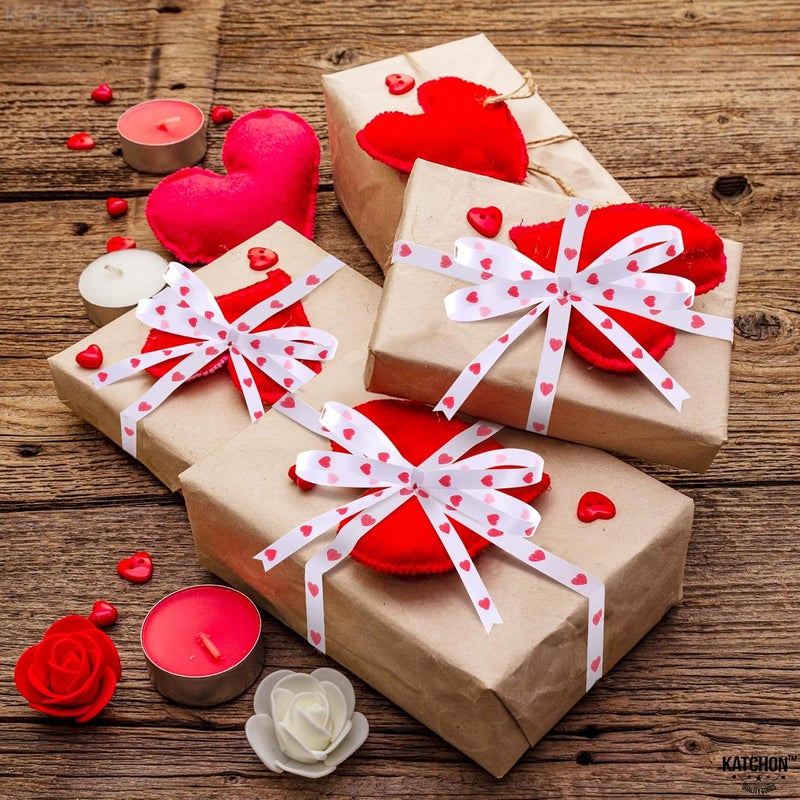 KATCHON Red Heart Ribbon for Crafts - 100 Yards | Red Heart Curling Ribbon for Happy Anniversary Decorations | Valentines Ribbon | Valentines Day Decorations | Bridal Shower Decorations - Image 5